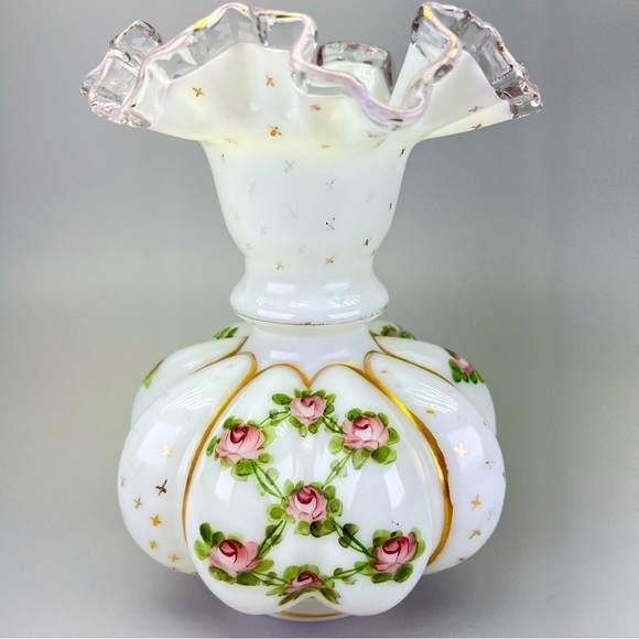 Rare Vintage Fenton Handpainted Melon Vase - Picture 2 of 13